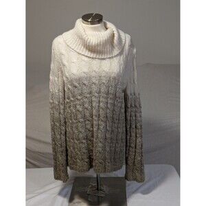 Lauren Ralph Lauren Cable-Knit Ombre Gray/Cream Turtleneck  Sweater XL Top